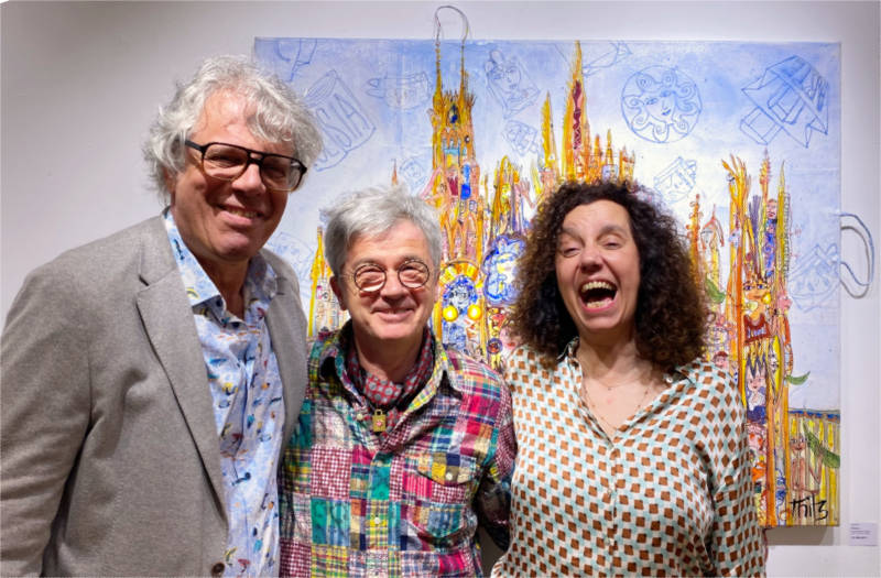 Galerist Gérard Margaritis, Künstler THITZ, Galeristin Kyria Margaritis.(v.l.n.r. Vernissageabend - Bellissima Utopia)