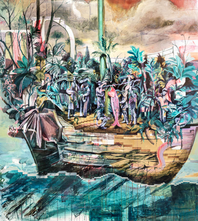 "Überfahrt", Gemälde (200 x 180 cm) von Benjamin Burkard. Einreichung für den STRABAG ArtAward.