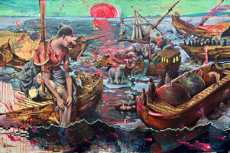 "Flimmermeer", Gemälde (160 x 240 cm) von Benjamin Burkard. Einreichung für den STRABAG ArtAward.